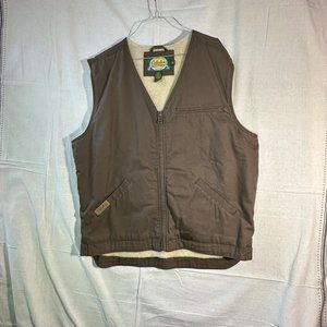 Cabela's Vest Mens Canvas Sherpa Lined Outdoor Full Zip Brown XL